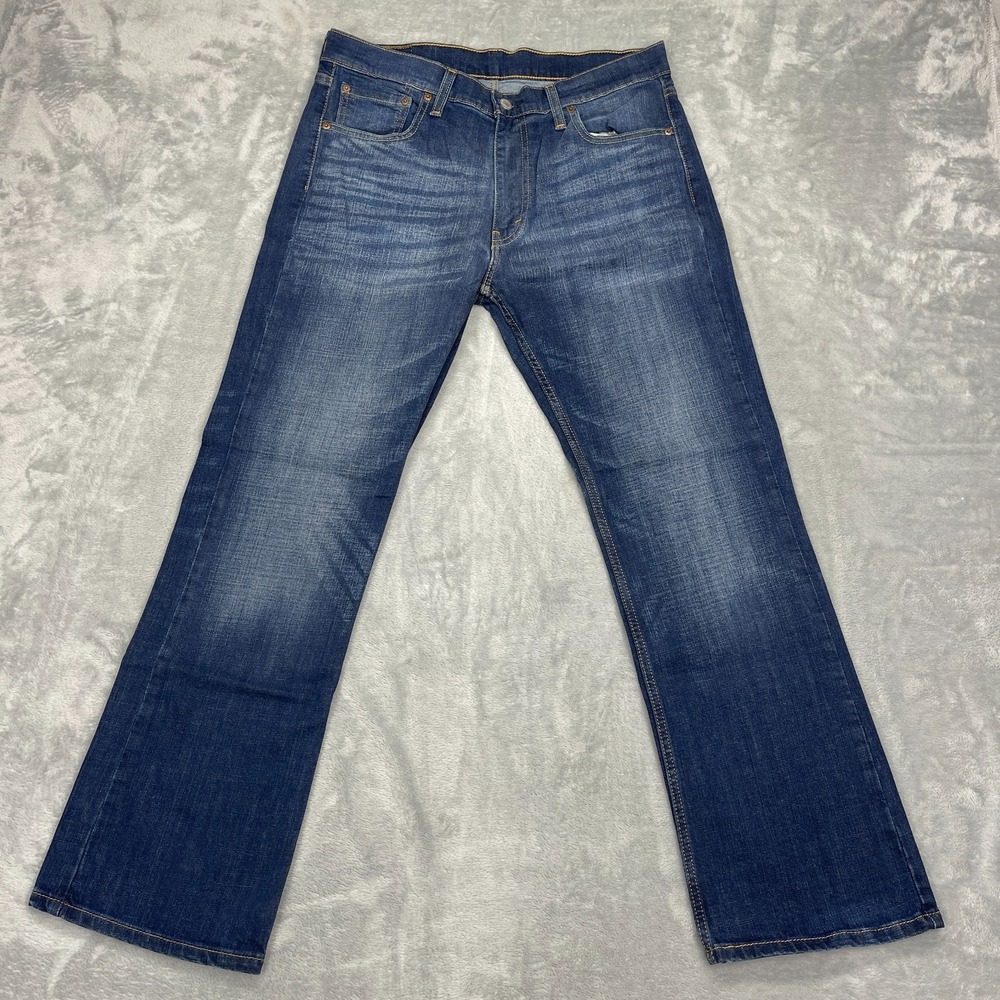 Levi's Jeans Mens 33x30 Blue Denim Whiskered Faded Stretch 527 Slim Bootcut Leg